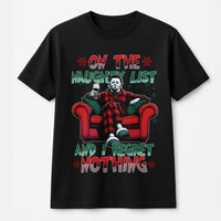 Naughty List Horror Graphic Tee, Slasher Movie Christmas T-Shirt, Humorous Creepmas Holiday Shirt, Retro Slasher Shirt, Horror Fan Xmas Present