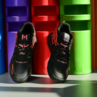 Low Top Sneakers, Black Red Colorway, Casual Gift for Sneaker Fans