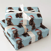 Dog Puppy Santa Hat Gift Wrap, Chocolate Labrador Christmas Wrapping Paper, Adorable Pet Holiday Wrapping Paper, Dog Lover Xmas Present Wrap