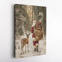 Snowy Winter Forest Canvas, Santa Claus and Reindeer Canvas Print, Christmas Holiday Wall Art, Festive Santa Canvas Art, Comfy Seasonal Decor