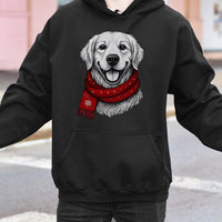Adorable Dog Red Scarf Hoodie, Golden Retriever Christmas Hoodie, Festive Retriever Winter Hooded Sweatshirt, Pet Lover Holiday Pullover Present