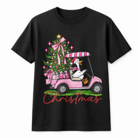 Pink Golf Cart Christmas Tree Tee, Christmas Goose Shirt, Retro Christmas Goose T-Shirt, Adorable Holiday Graphic Tee, Christmas Present