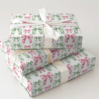 Pink and Sage Green Holiday Gift Wrap, Watercolor Bow Wrapping Paper, Adorable Coquette Christmas Wrapping Paper, Pastel Xmas Gift Wrap Roll