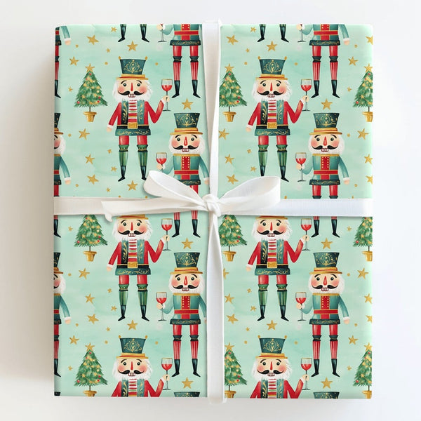 Wine Lover Holiday Gift Wrap, Nutcracker Christmas Wrapping Paper, Watercolor Mint Green Wrapping Paper, Whimsical Xmas Prese