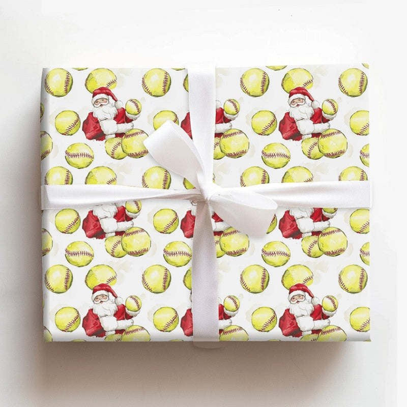 Sports Softball Christmas Gift Wrap, Softball Santa Wrapping Paper, Yellow Softball Holiday Wrapping Paper, Softball Player Xmas Gift Wrap