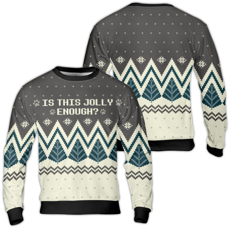 Dog Paw Print Tree Sweatshirt, Is This Jolly Enough Ugly Christmas Sweater, Festive Pet Lover Crewneck, Humorous Xmas Party Outfit