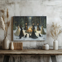 Snowy Forest Bonfire Canvas Art, Witches Coven Yule Canvas Print, Gothic Witchy Wall Art, Pagan Winter Canvas Decor, Witchy Christmas Present