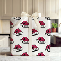 Lone Star Holiday Gift Wrap, Texas Santa Hat Christmas Wrapping Paper, Red Texas Typography Wrapping Paper, Festive Texas Holiday Gift Wrap