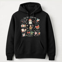Adorable Holiday Medical Icons Hoodie, Nurse Christmas Hoodie, RN LPN CNA Winter Hoodie, Healthcare Worker Hooded Sweatshirt, Xmas Nursing Present