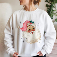 Adorable Pink Vintage Santa Claus Crewneck, Retro Santa Sweatshirt, Girly Pastel Christmas Holiday Sweater, Comfy Tis the Season Pullover Present