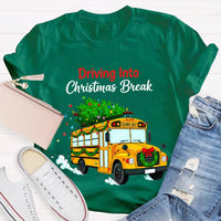 Driving into Christmas Break Shirt, Christmas School Bus T-Shirt, Winter Holiday Bus Driver Tee, Teacher Graphic T-Shirt, Xmas Present