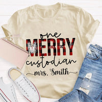Custom Janitor Holiday Shirt, Personalized One Merry Custodian Christmas T-Shirt, Custodial Staff Graphic Tee Xmas Present
