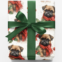 Christmas Puppy Wrapping Paper, Brussels Griffon Gift Wrap, Festive Santa Dog Gift Wrap Roll