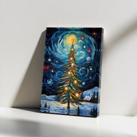 Impressionist Winter Landscape Print, Christmas Tree Canvas Wall Art, Snowy Evergreen Pine Decor, Festive Holiday Canvas Wall Hanging