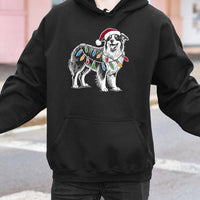 Santa Hat Aussie Dog Hoodie, Australian Shepherd Christmas Hoodie, Adorable Dog Lover Holiday Hoodie, Winter Animal Hooded Sweatshirt Dog Present