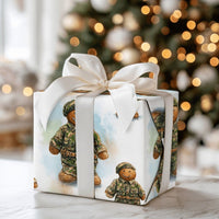 Camouflage Soldier Gift Wrap, Military Gingerbread Man Wrapping Paper, Patriotic Christmas Wrapping Paper, Veteran Holiday Gift Wrap Roll