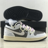 Low Top Sneakers, Gray White Colorway, Lace Up Design, Casual Gift for Sneaker Fans