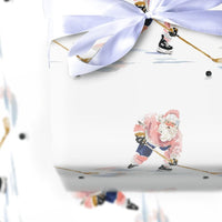 Watercolor Sports Gift Wrap, Santa Hockey Wrapping Paper, Ice Hockey Player Christmas Wrapping Paper, Adorable Holiday Gift Wrap Roll