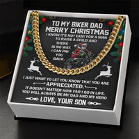 Motorcycle Rider Chain from Son, Biker Dad Cuban Link Chain Necklace, Personalized Christmas Message Card Chain, Mens Biker Jewelry