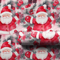 Cheerful Santa Holiday Gift Wrap, Watercolor Santa Claus Wrapping Paper, Pinecone Holly Xmas Wrapping Paper, Festive Christmas Present Wrap