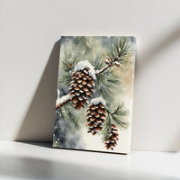 Watercolor Winter Botanical Canvas Print, Snowy Pine Cones Canvas Wall Art, Christmas Pine Cone Wall Art, Comfy Holiday Canvas