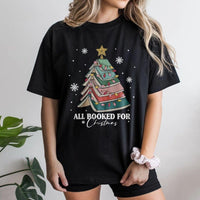 Library Book Tree Graphic Tee, All Booked for Christmas T-Shirt, Adorable Bookworm Christmas Shirt, Librarian Holiday Tee, Reading Lover Present