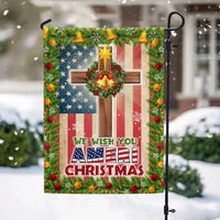 Double Sided Patriotic Lawn Flag, Christian Cross American Flag Garden Flag We Wish You Ameri Christmas Yard Flag, Holiday Yard Banner