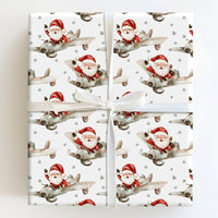 Vintage Flying Santa Gift Wrap, Airplane Santa Wrapping Paper, Watercolor Pilot Santa Christmas Paper, Retro Aviation Gift Wrapping Paper