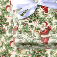 Poinsettia and Candy Cane Gift Wrap, Vintage Santa Wrapping Paper, Nostalgic Christmas Wrapping Paper, Classic Holiday Gift Wrap Roll
