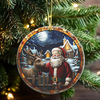 Snowy Village Christmas Ornament, Stained Glass Santa Reindeer Ornament, Festive Ceramic Tree Ornament, Winter Holiday Keepsake Present