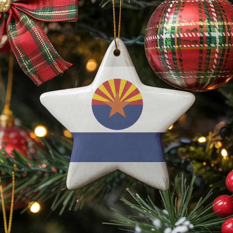 AZ State Pride Christmas Tree Decoration, Arizona State Flag Star Ceramic Ornament, Glossy Holiday Ceramic Keepsake Ornament Present