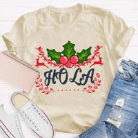 Festive Spanish Teacher Holiday Shirt, Hola Merry Christmas Elk Bilingual Teacher T-Shirt, Latinx Educator Graphic Tee