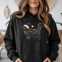 Black Kitty Santa Hat Holiday Hoodie, Cat Christmas Lights Hoodie, Adorable Xmas Cat Lover Hoodie, Festive Winter Hooded Sweatshirt Present