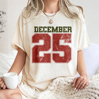 Retro Varsity Holiday Graphic Tee, December 25 Christmas T-Shirt, Festive Xmas Number Shirt, Vintage Winter Season T-Shirt Present for Family