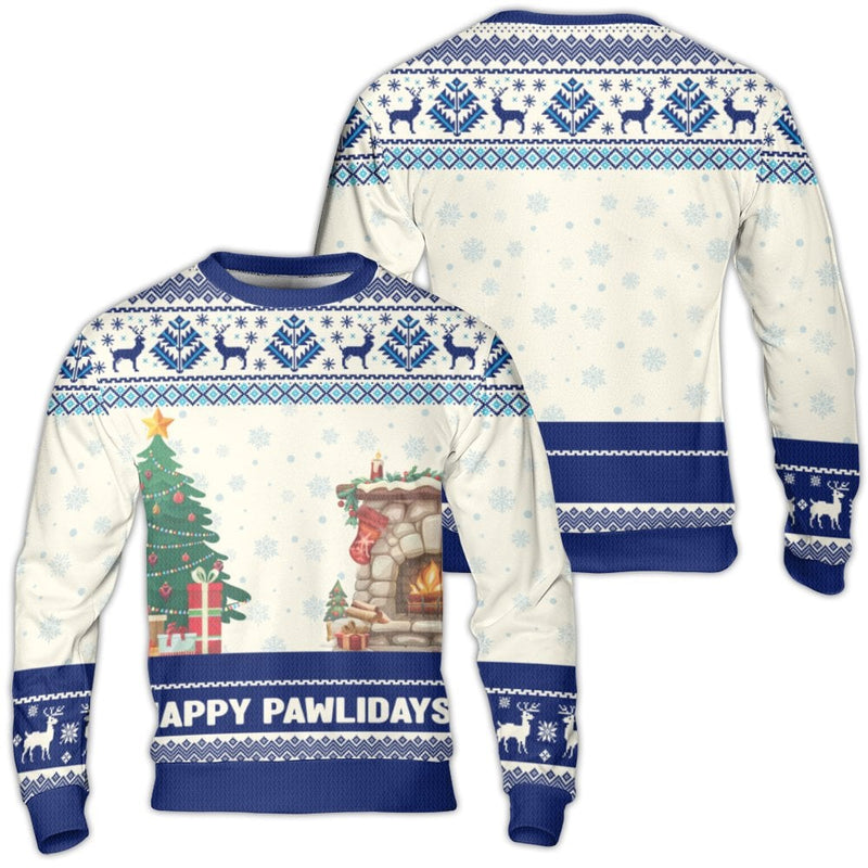 Festive Dog Reindeer Sweater, Happy Pawlidays Ugly Christmas Sweater, Comfy Fireplace Holiday Sweatshirt, Humorous Dog Lover Xmas Present Pullover