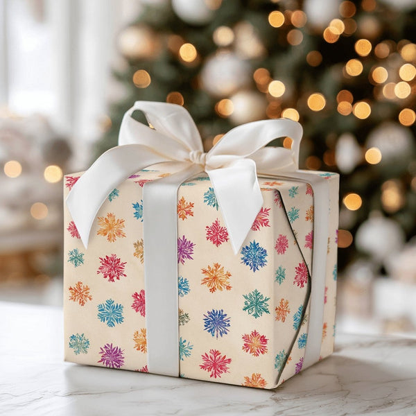 Retro Winter Holiday Gift Wrap, Colorful Snowflake Christmas Wrapping Paper, Pastel Snowflake Wrapping Paper Roll, Vintage Xm