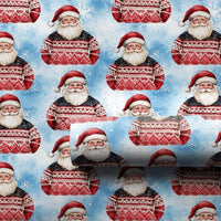 Adorable Christmas Santa Gift Wrap, Nordic Sweater Santa Wrapping Paper, Winter Holiday Wrapping Paper Roll, Snowy Blue Xmas Wrapping Paper