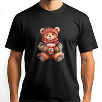 Adorable Holiday Coffee Drinking Teddy Bear Graphic Tee, Christmas Bear T-Shirt, Comfy Winter Festive Shirt, Christmas Season Present