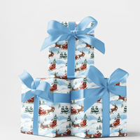 Holiday Sleigh Gift Wrap, Watercolor Santa Sleigh Wrapping Paper, Adorable Christmas Wrapping Paper, Xmas Gift Wrap Roll, Family Holiday Paper