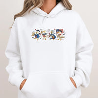 Vintage Americana Winter Holiday Hooded Sweatshirt, Patriotic Snowman Hoodie, Retro USA Christmas Pullover, 4th of July Snowman