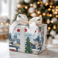 Winter City Skyline Gift Wrap, Seattle Space Needle Wrapping Paper, Washington Christmas Wrapping Paper, Festive Holiday Wrapping Paper