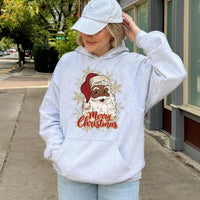 African American Santa Claus Hoodie, Black Santa Hoodie, Merry Christmas Graphic Hoodie, Vintage Holiday Pullover, Festive Winter Sweatshirt