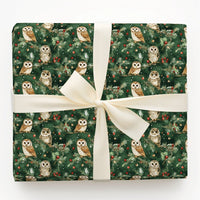 Woodland Nature Bird Gift Wrap, Watercolor Owl Christmas Wrapping Paper, Pine and Berry Holiday Paper, Forest Animal Present Wrapping Paper