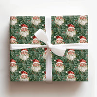 Forest Green Christmas Gift Wrap, Vintage Santa Claus Wrapping Paper, Traditional Holiday Present Wrap, Nostalgic Xmas Wrapping Paper Roll