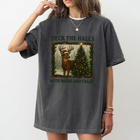 Deck the Halls Buck Deer Shirt, Hunting Christmas T-Shirt, Humorous Hunter Holiday Tee, Outdoor Hunting Season Graphic T-Shirt Present