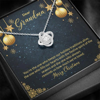 Christmas Knot Pendant Necklace, Love Knot Necklace for Grandma, 14k White Gold Finish Jewelry, Holiday Present for Grandmother from Grandkids