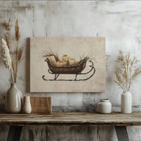Vintage Winter Gift Box Print, Rustic Christmas Sleigh Digital Download, Holiday Farmhouse Poster, Festive Printable Wall Decor
