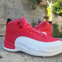 High Top Sneakers, White Red Colorway, Lace Up Design, Casual Gift for Sneaker Fans