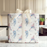 Watercolor Sports Christmas Gift Wrap, Hockey Player Santa Hat Wrapping Paper, Ice Hockey Wrapping Paper Roll, Festive Sports Present Wrap