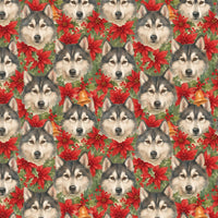 Winter Floral Gift Wrap, Husky Dog Christmas Wrapping Paper, Poinsettia Wolf Holiday Wrapping Paper, Dog Lover Festive Gift Wrap Roll